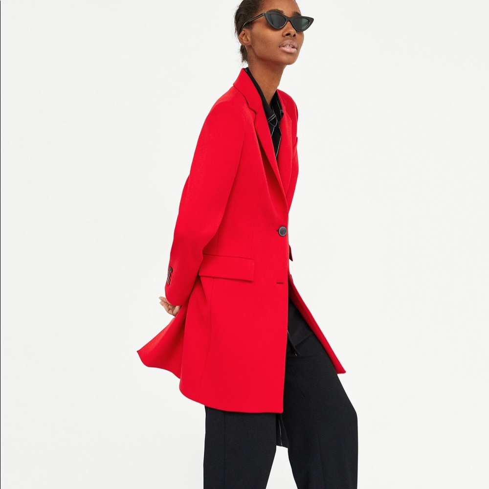 NWT Zara Red Tailored Masculine Coat - Picture 2 of 8